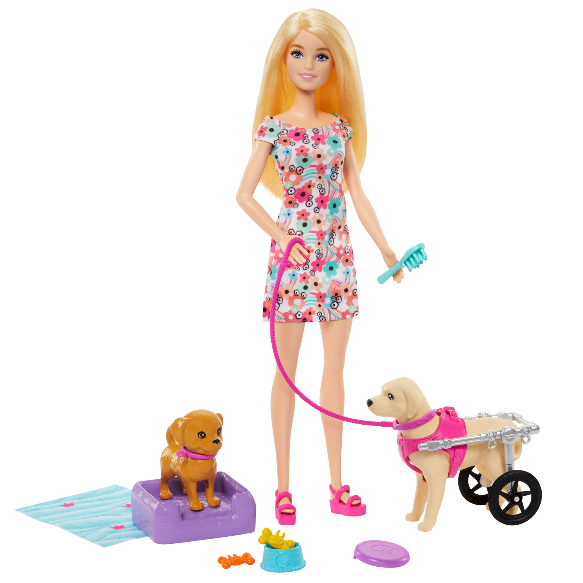 Sada s bábikou Barbie a psíkom v kočíku HTK37